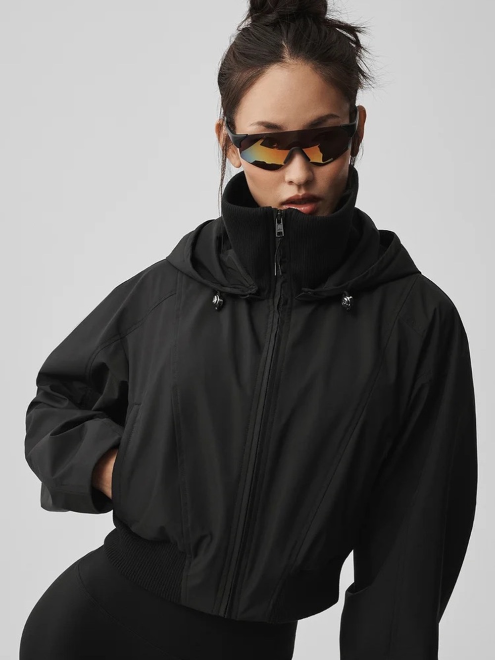 ALO Yoga Black Hooded Bomber Jacket